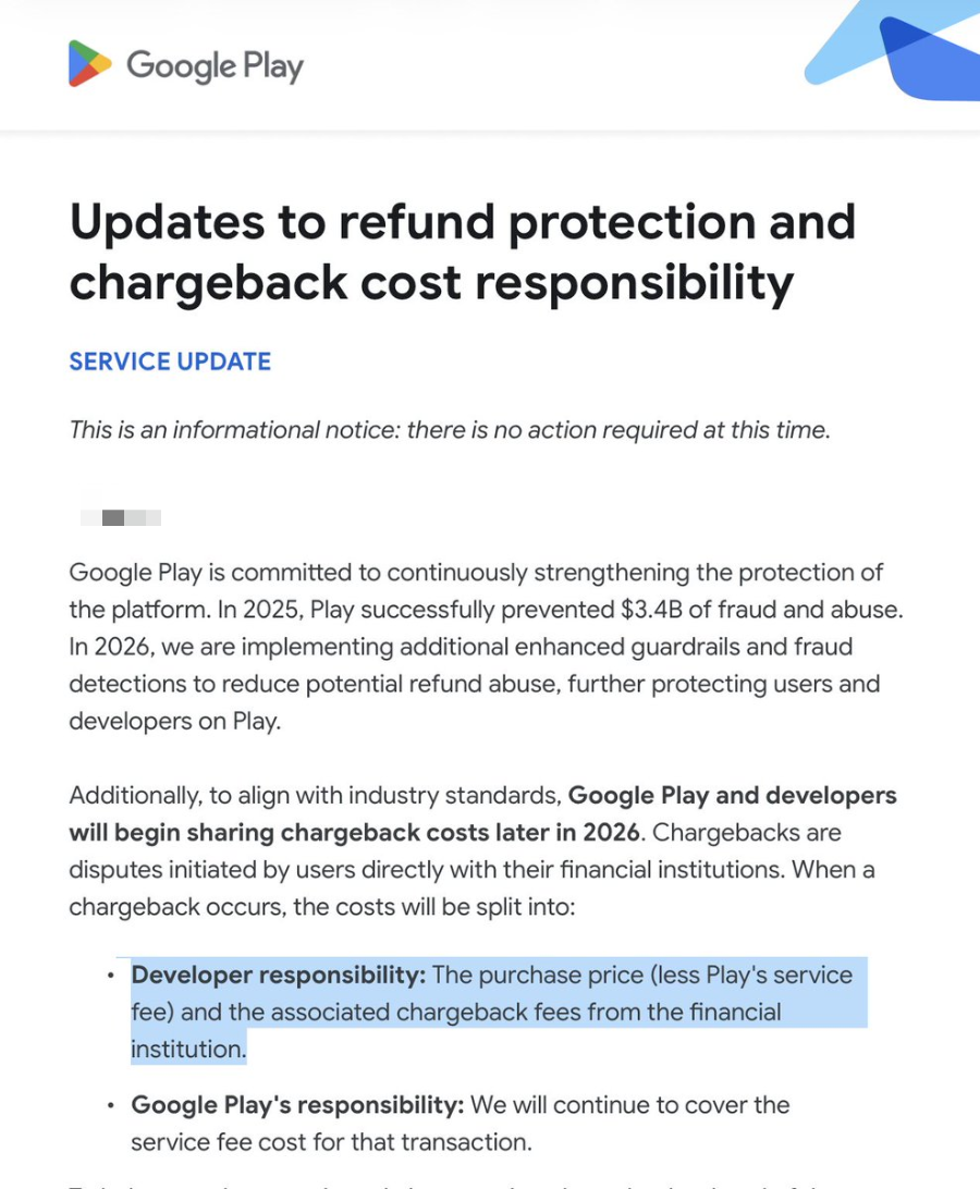 Google Play退款新规:开发者将承担拒付手续费